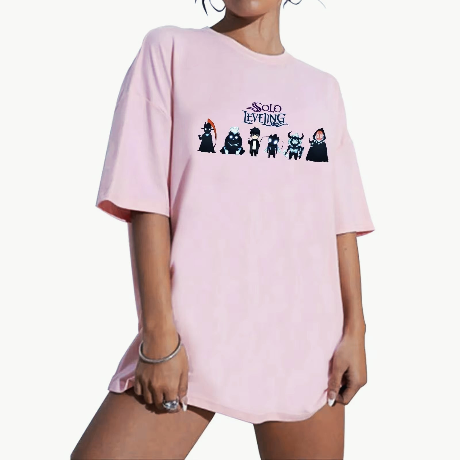 Anime Print Oversized Oneck Tshirt