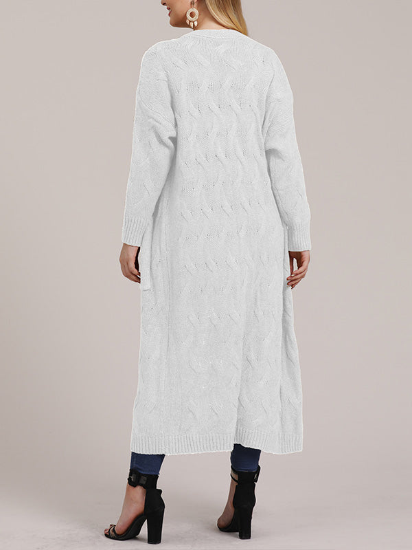 Open Front Cable Knit Pocket Longline Cardigan