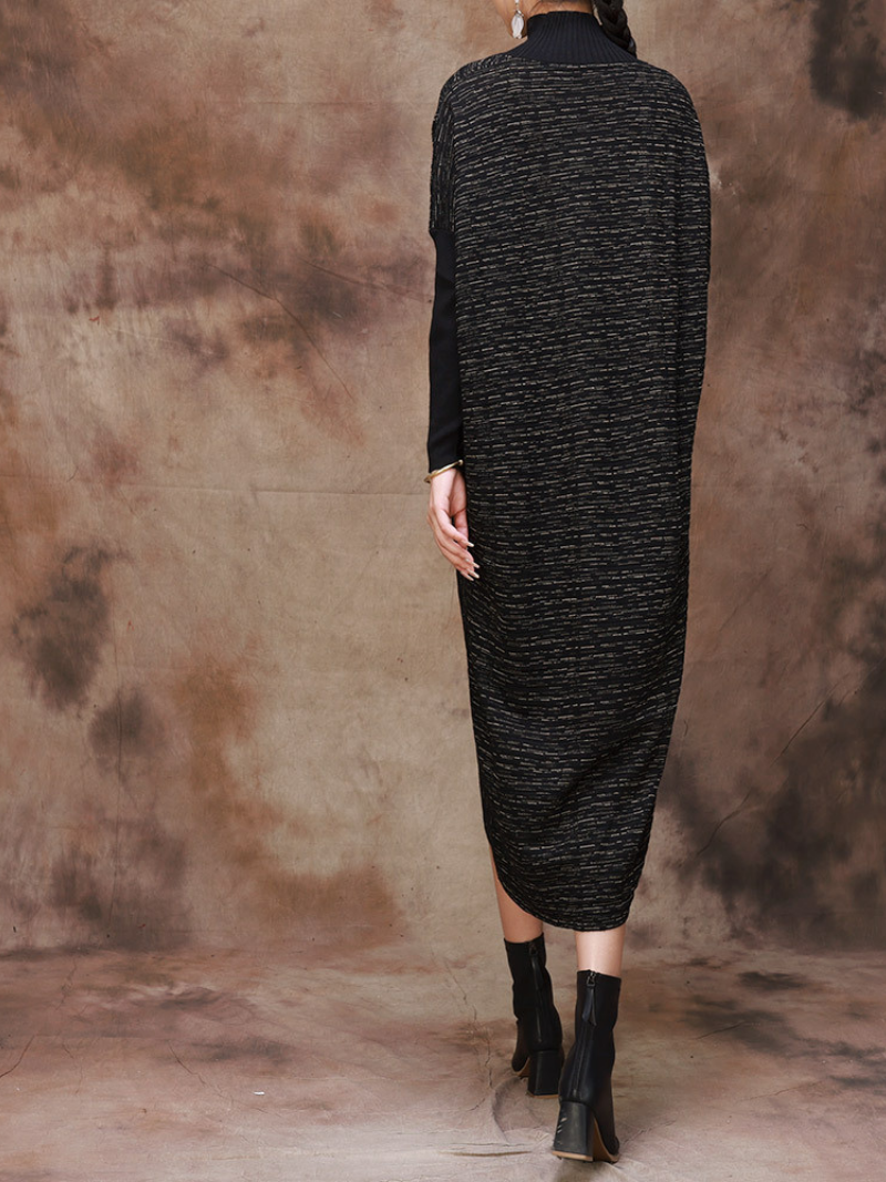 Mock Neck Batwing Sleeve Knit Asymmetric Hem Loose Sweater Dress 10