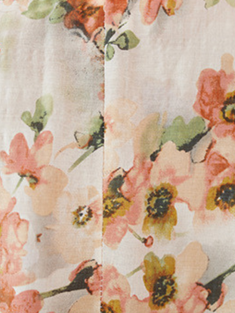 Multi Color Round Neck Short Sleeve Watercolor Floral Smock Loose Maxi Dress