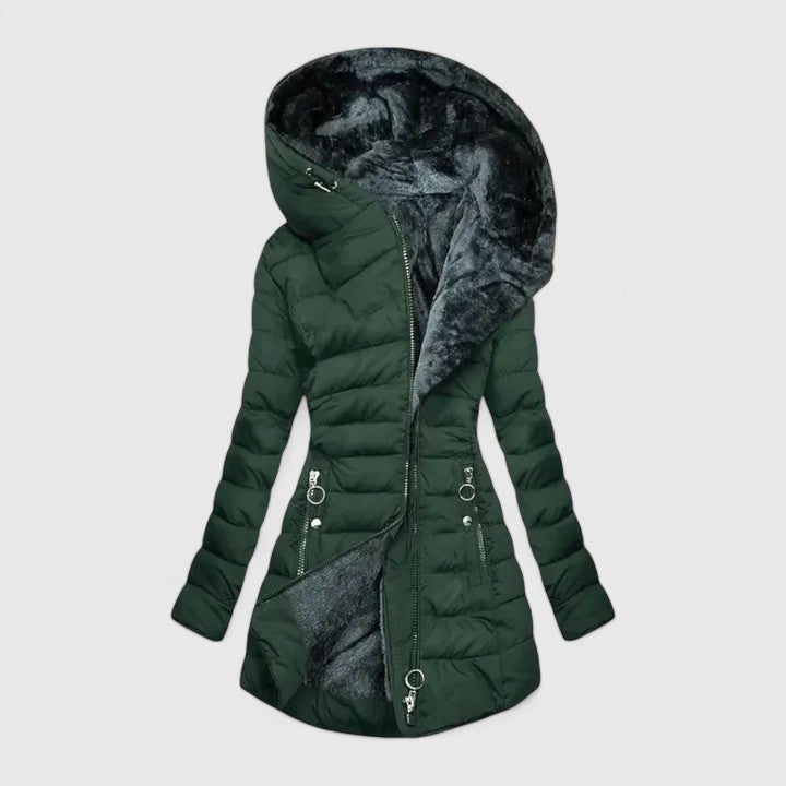Hooded Fleece Lined Quilted Zip Front Padded Coat 3