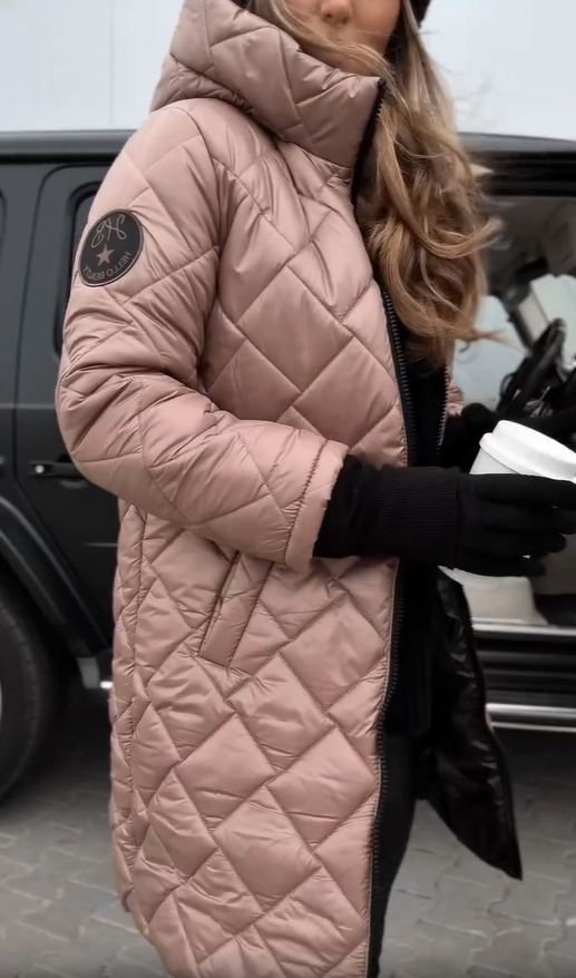 Hooded Diamond Quilted Zip-Up Longline Puffer Coat