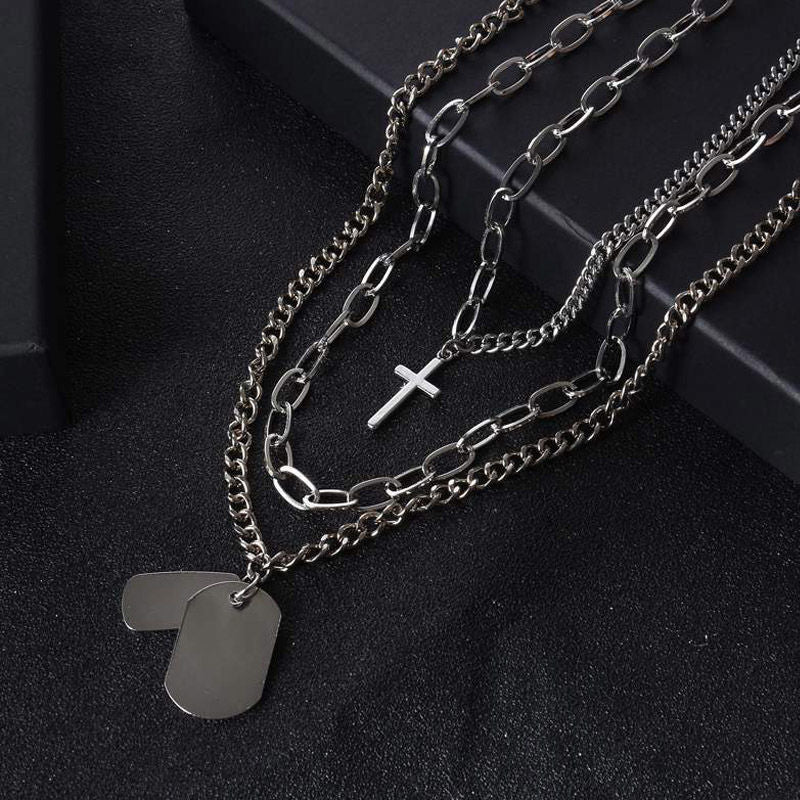 Minimalist Hiphop Punk Trendy Cross Sweater Chain Necklace Set