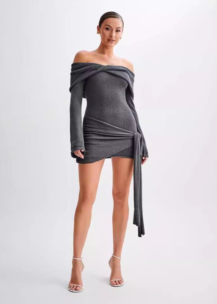 Off Shoulder Knitted Wrap Dress Modern Elegance