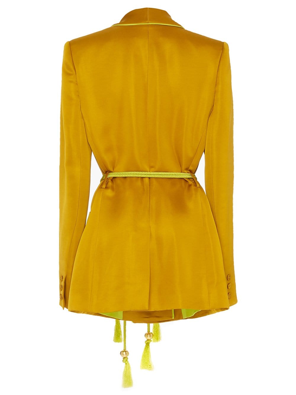 Gold Tasseled Belt Satin Blazer and Pants Set 8