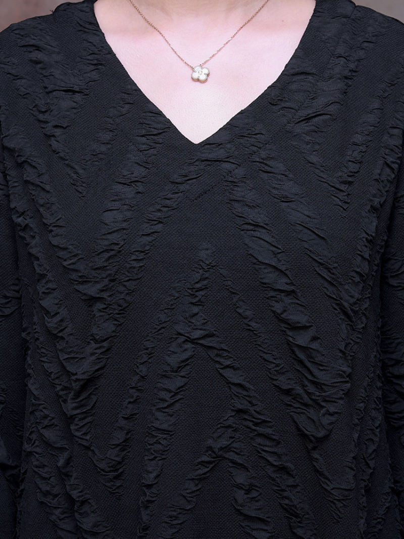 V-Neck Textured Long Sleeve Pocket Loose Midi Dress 7