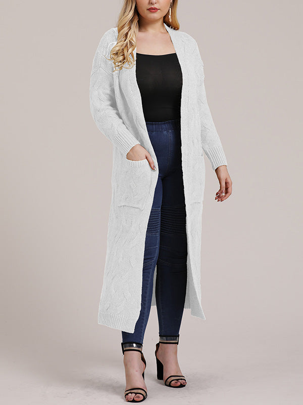 Open Front Cable Knit Pocket Longline Cardigan