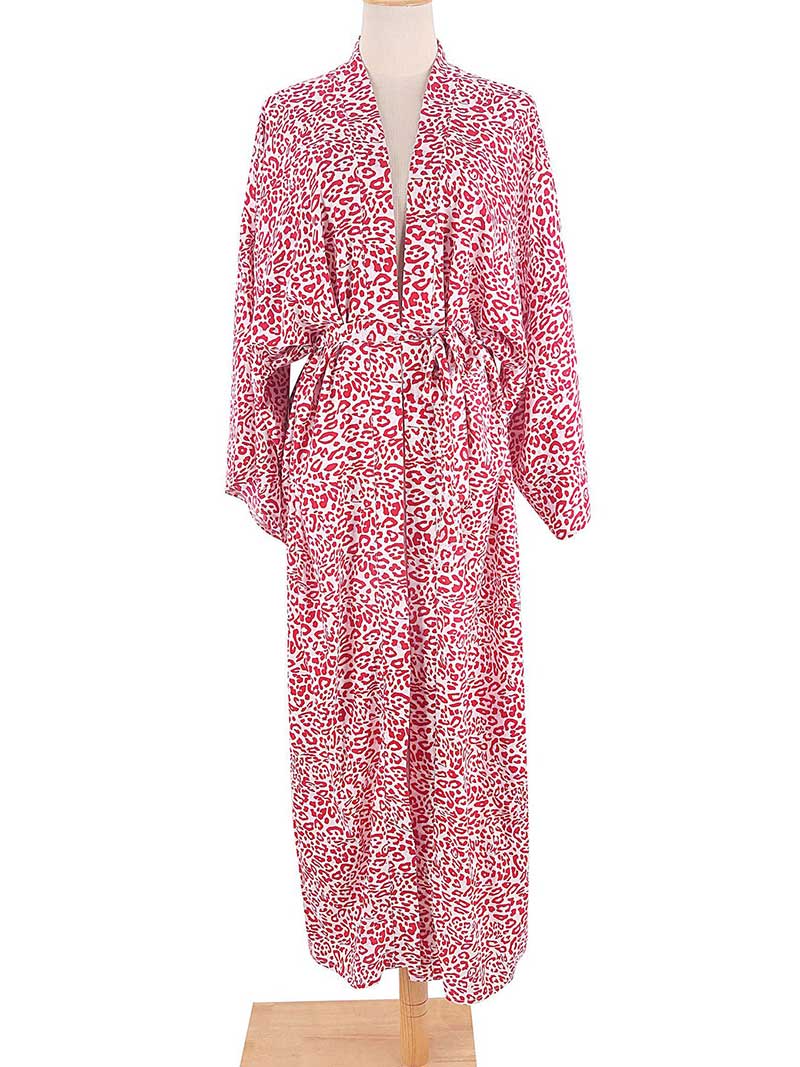 Open Front Abstract Print Belted Long Kimono Robe 3