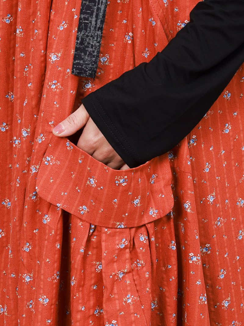 Orange Strap Floral Print Side Pocket Pinafore Maxi Dress