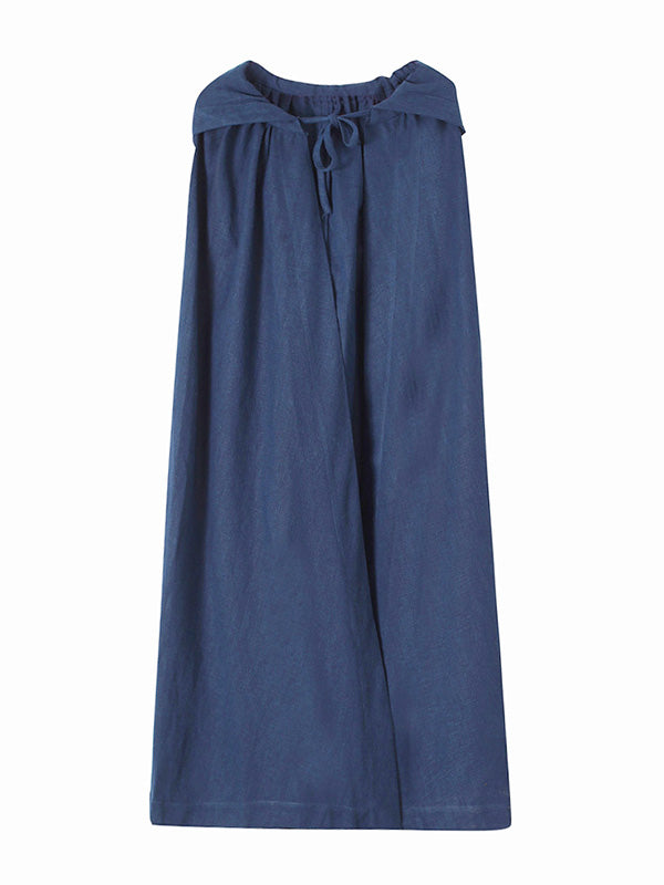 Hooded Open Front Linen Long Cape Coat