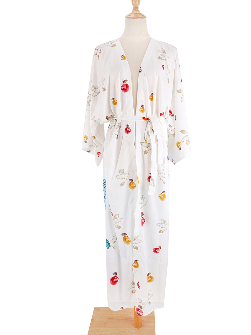 Printed Open Front Long Sleeve Longline Kimono Robe 5