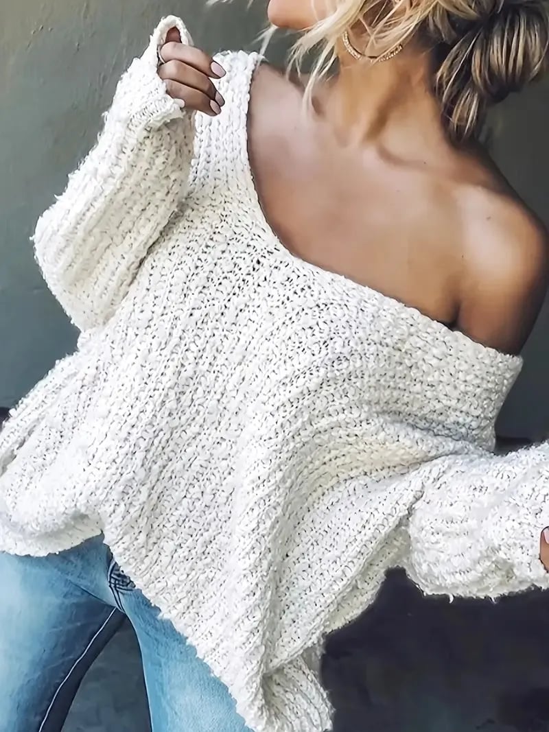 Off-the-Shoulder Sweater Loose Lightweight Pullover Top