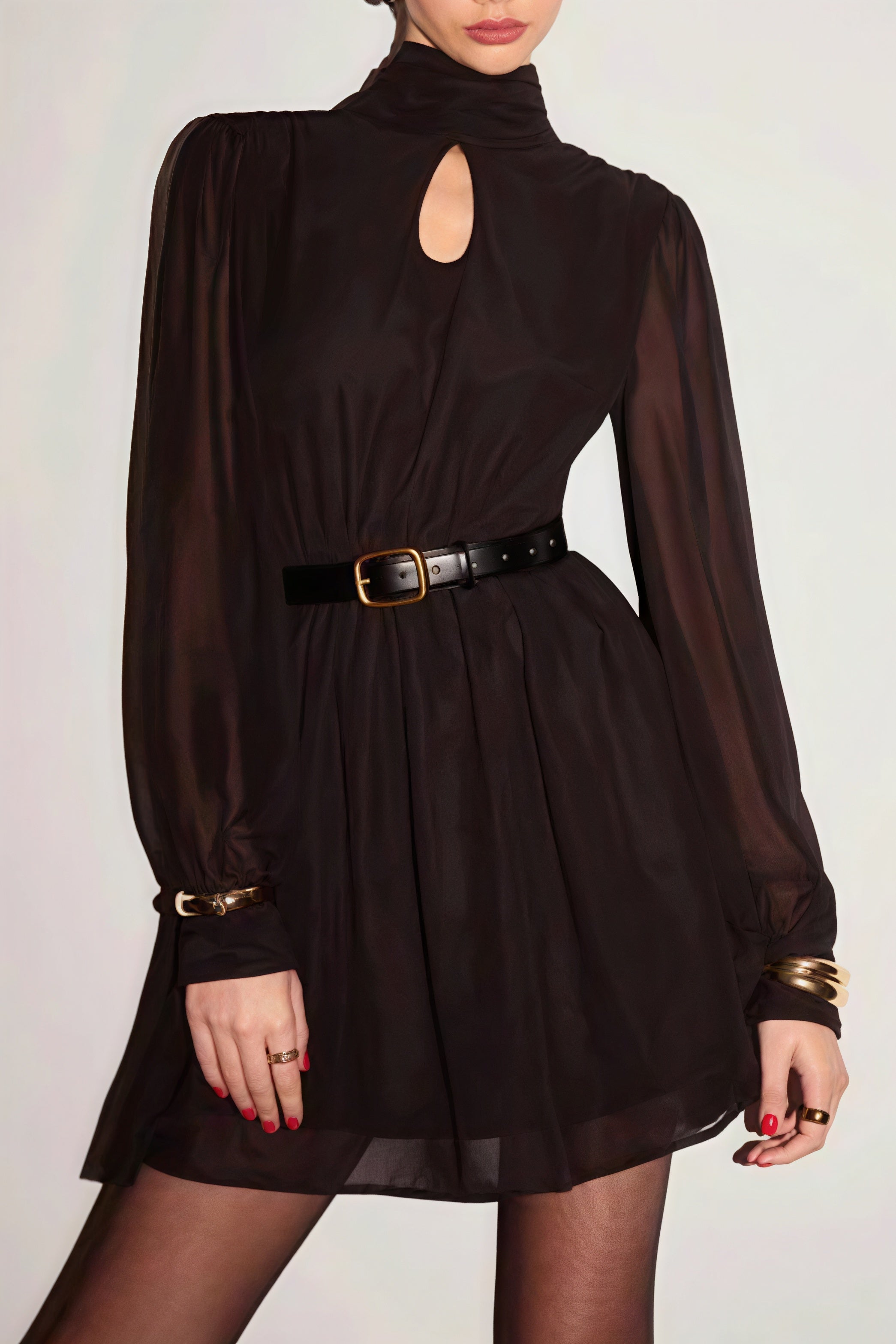 Black Backless Long Sleeve Mini Dress 3