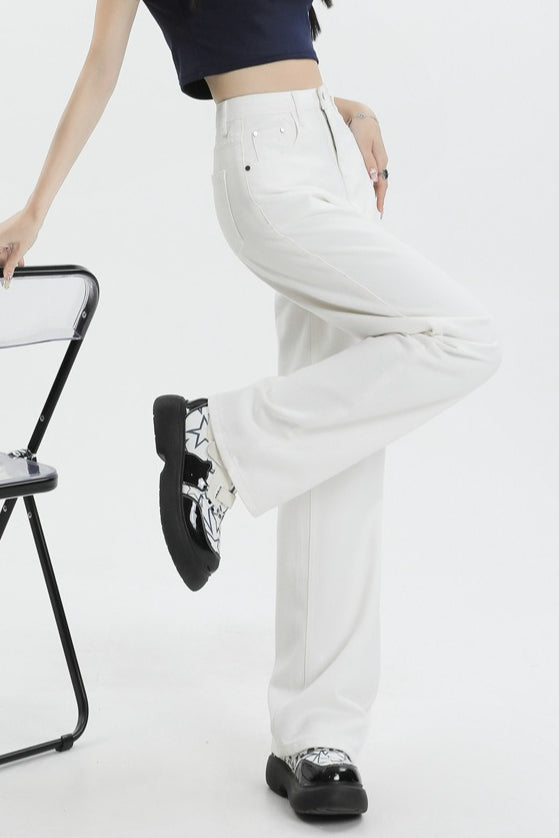 Casual Fleece Lined High Waist Straight Jeans