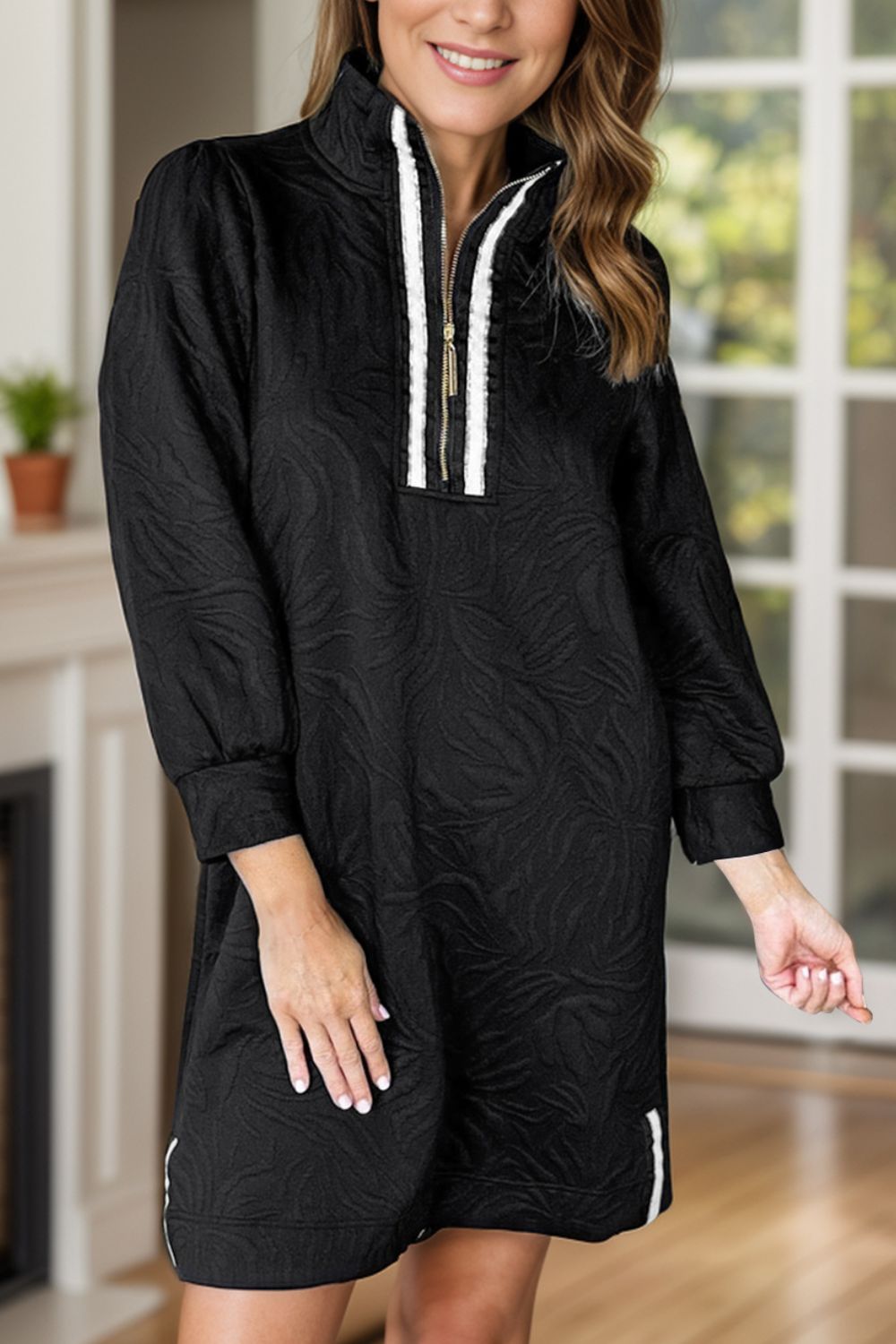 Lilian Textured Quarter Zip Dress with Relaxed Fit and Seasonal Wardrobe Essential