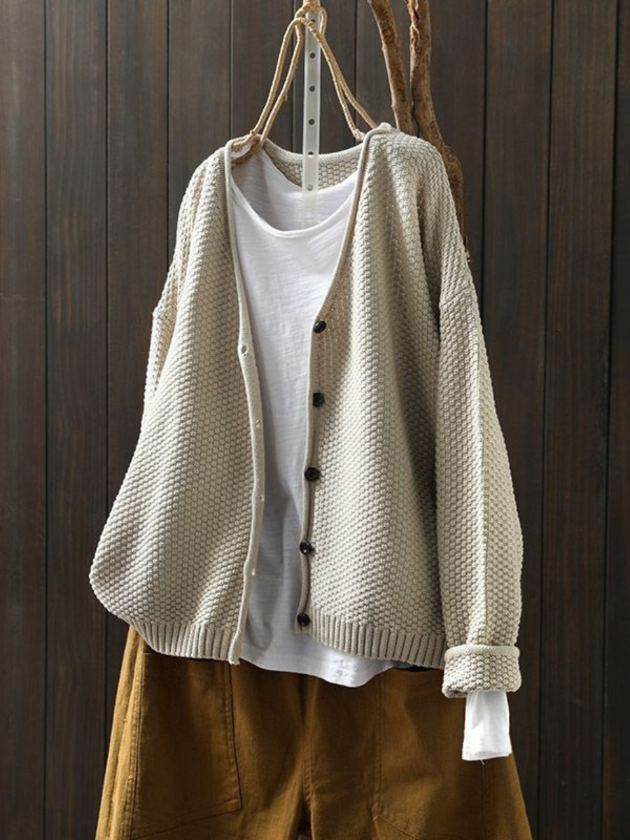 V-Neck Button Front Chunky Knit Long Sleeve Cardigan