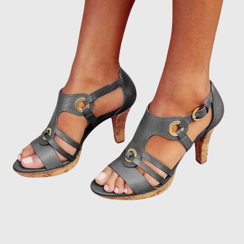 O-Ring Strappy Cork Platform Ankle Strap Heeled Sandals 4