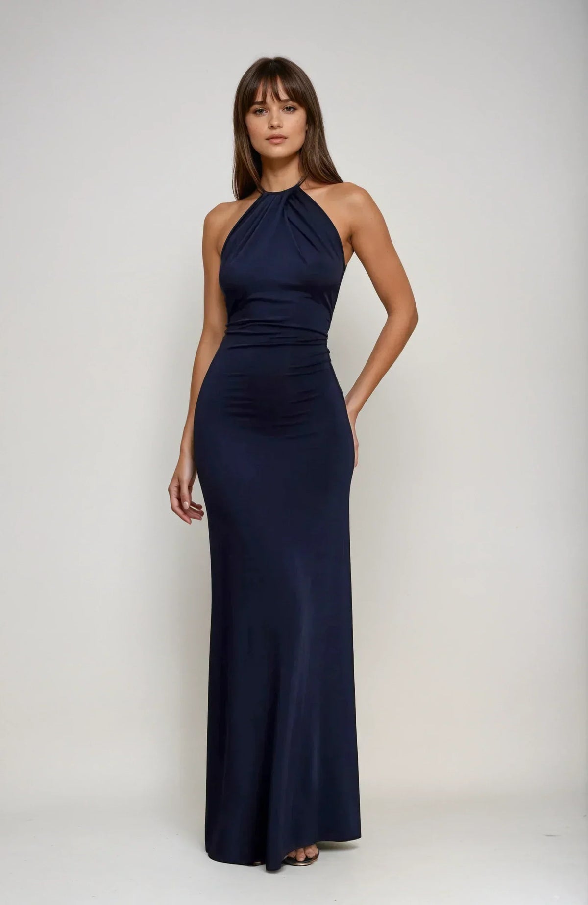 Halter Neck Twist Ruched Waist Bodycon Maxi Gown