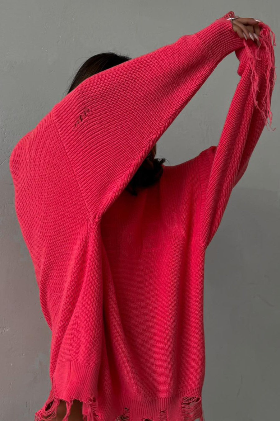 Edgy Ripped Grunge Crew Neck Casual Knit Sweater