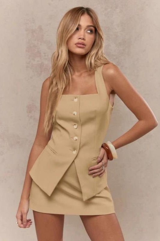Sleeveless Vest Elegant Two Piece Work Set