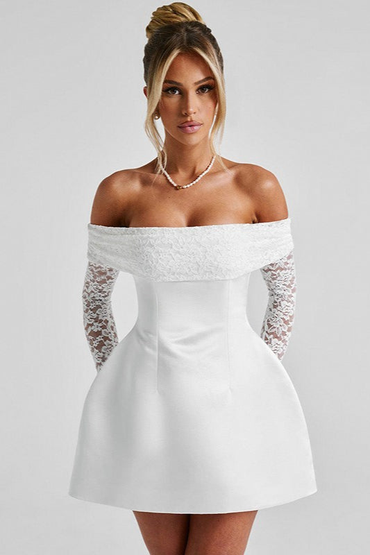 Lace Off Shoulder Long Sleeve A Line Party Dress