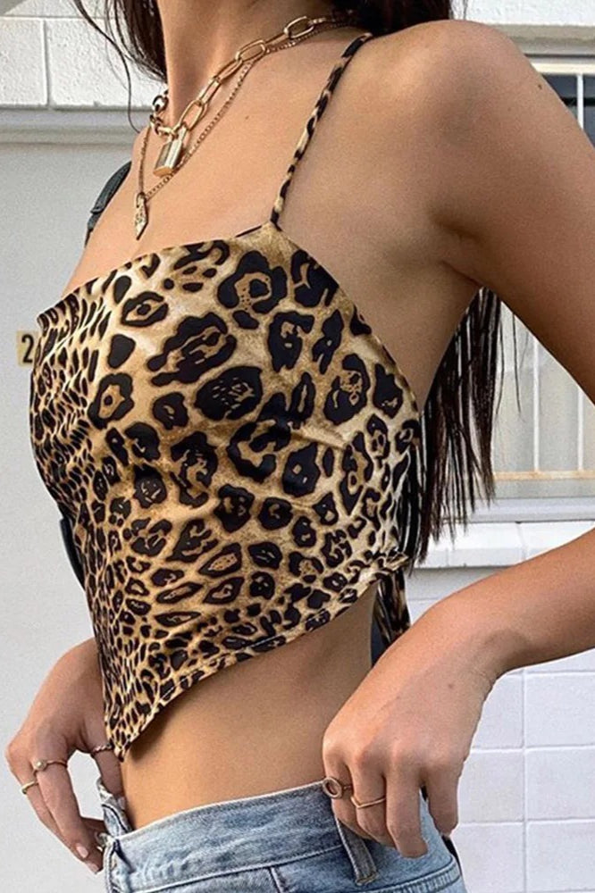 Leopard Print LaceUp Crop Top