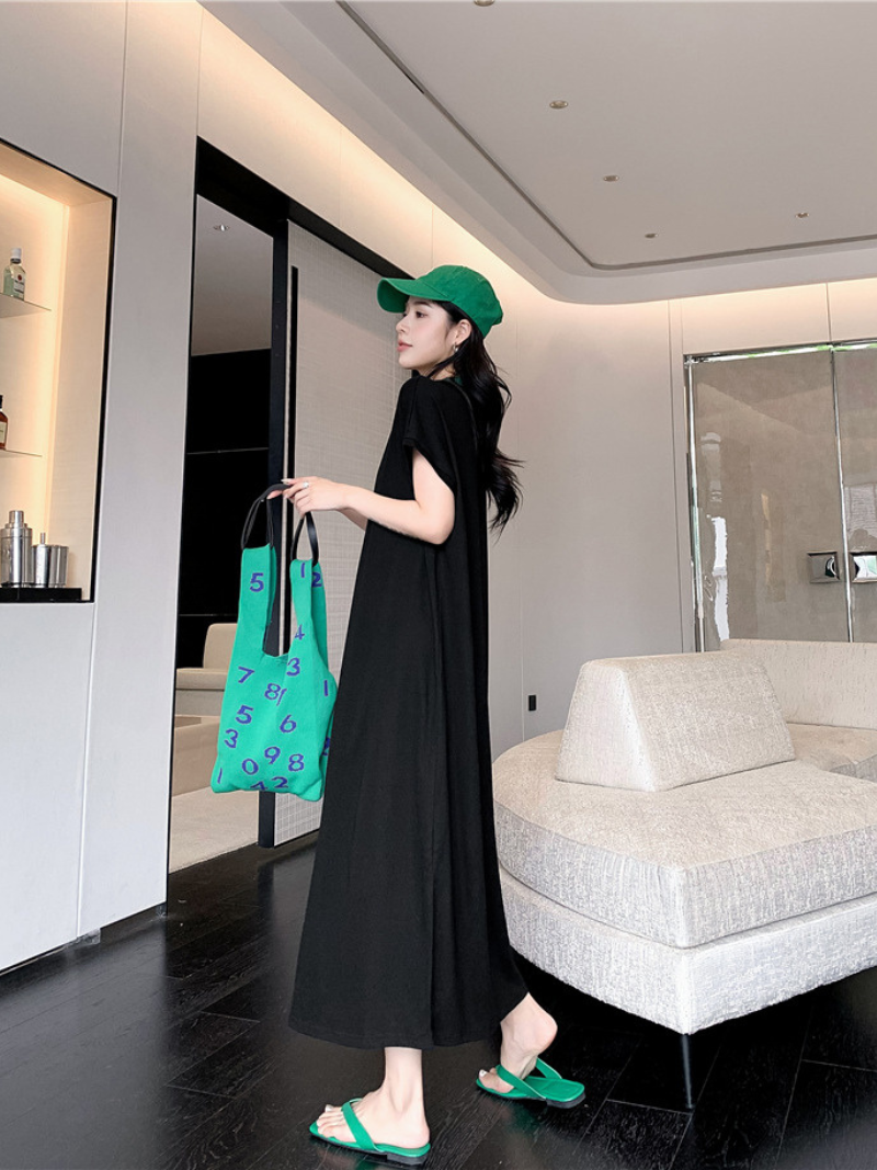 Polo Collar Button Short Sleeve Loose A-Line Maxi Dress