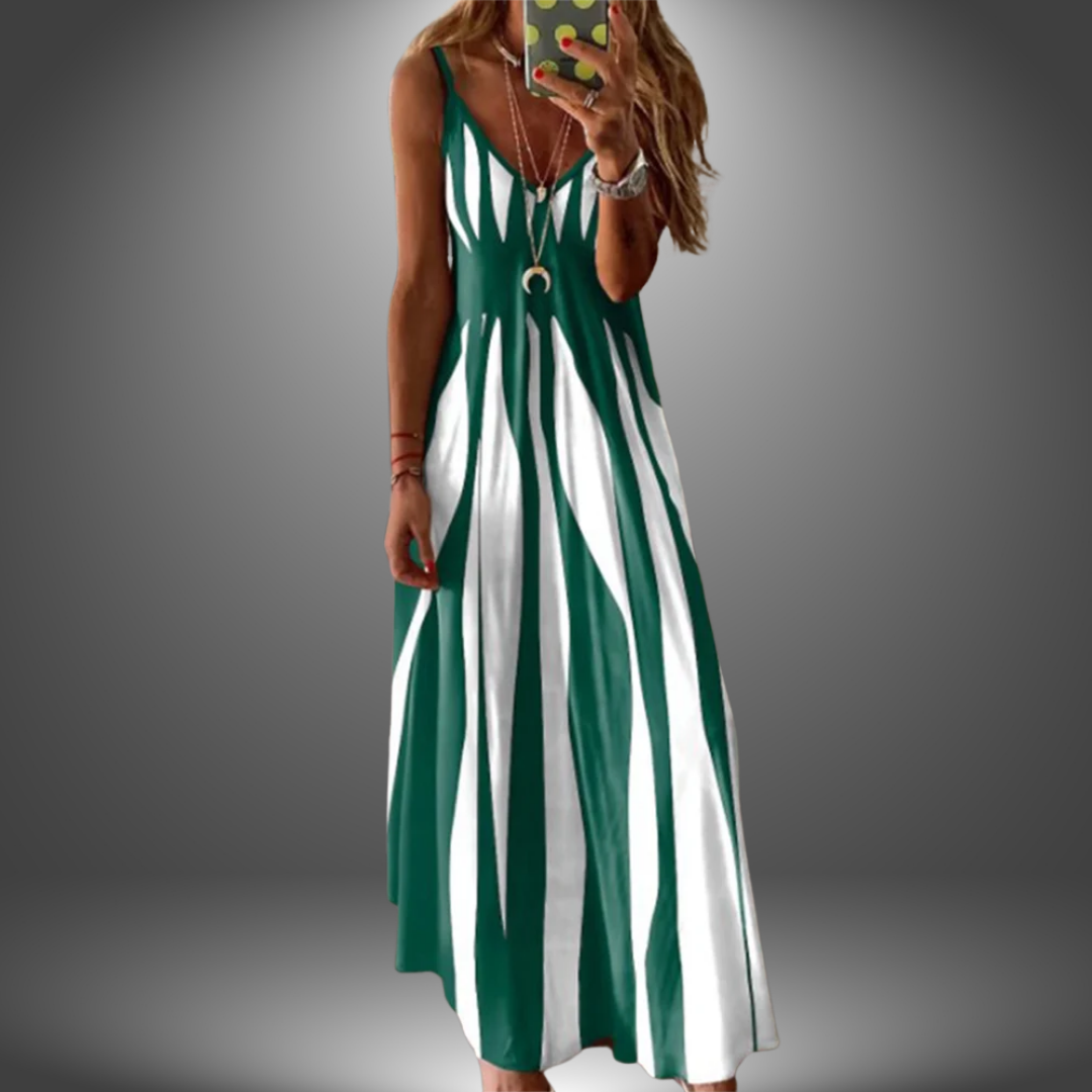 Spaghetti Strap V-Neck Striped Sleeveless A-Line Maxi Dress 6