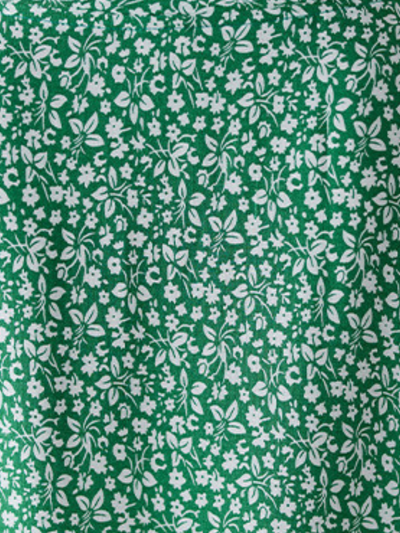 Green V-Neck Ditsy Floral Print Short Sleeve Loose Kaftan Maxi Dress