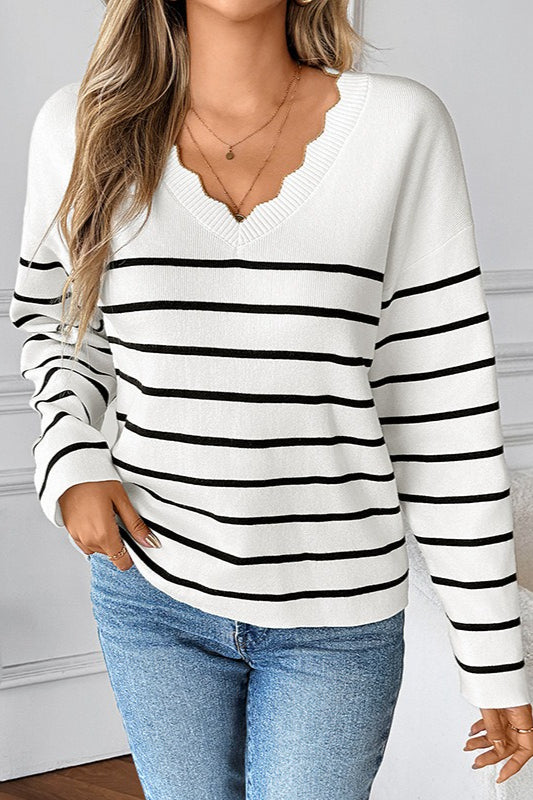 Ribbed VNeck Long Sleeve Sweater
