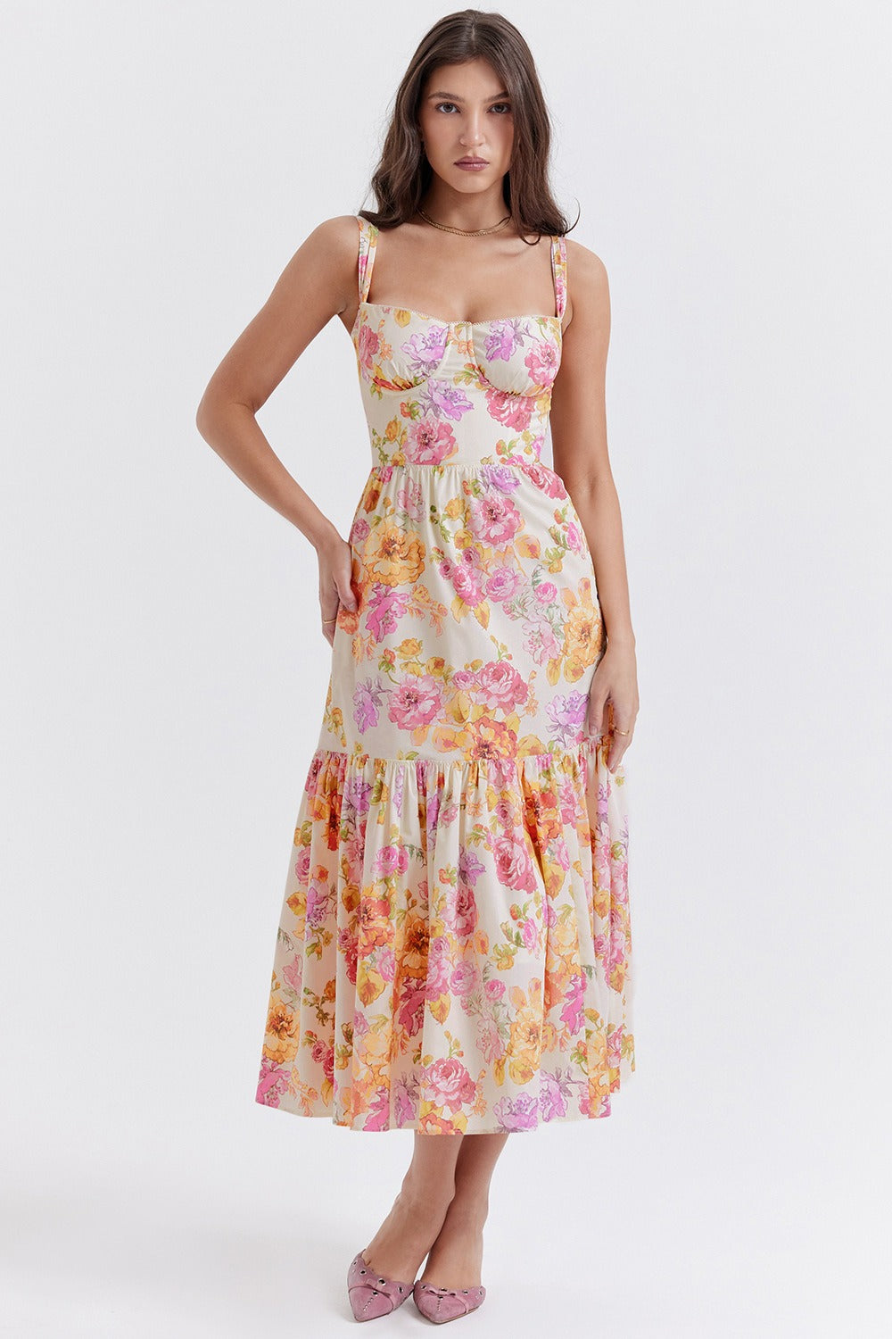Bardot Flounce Hem Ditsy Floral Slip Dress
