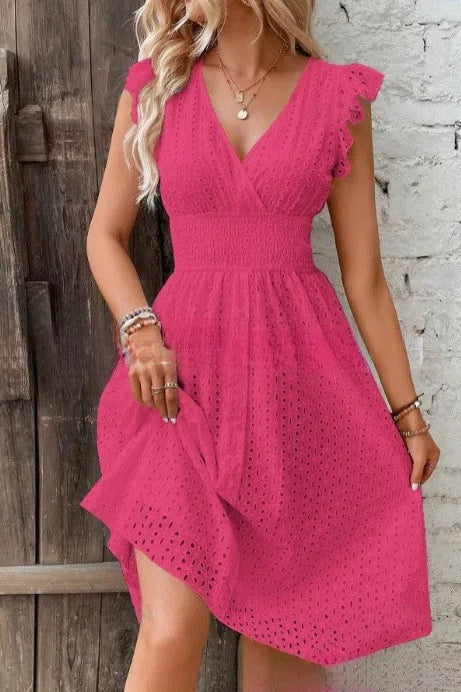 VNeck Lace Waist Mini Dress