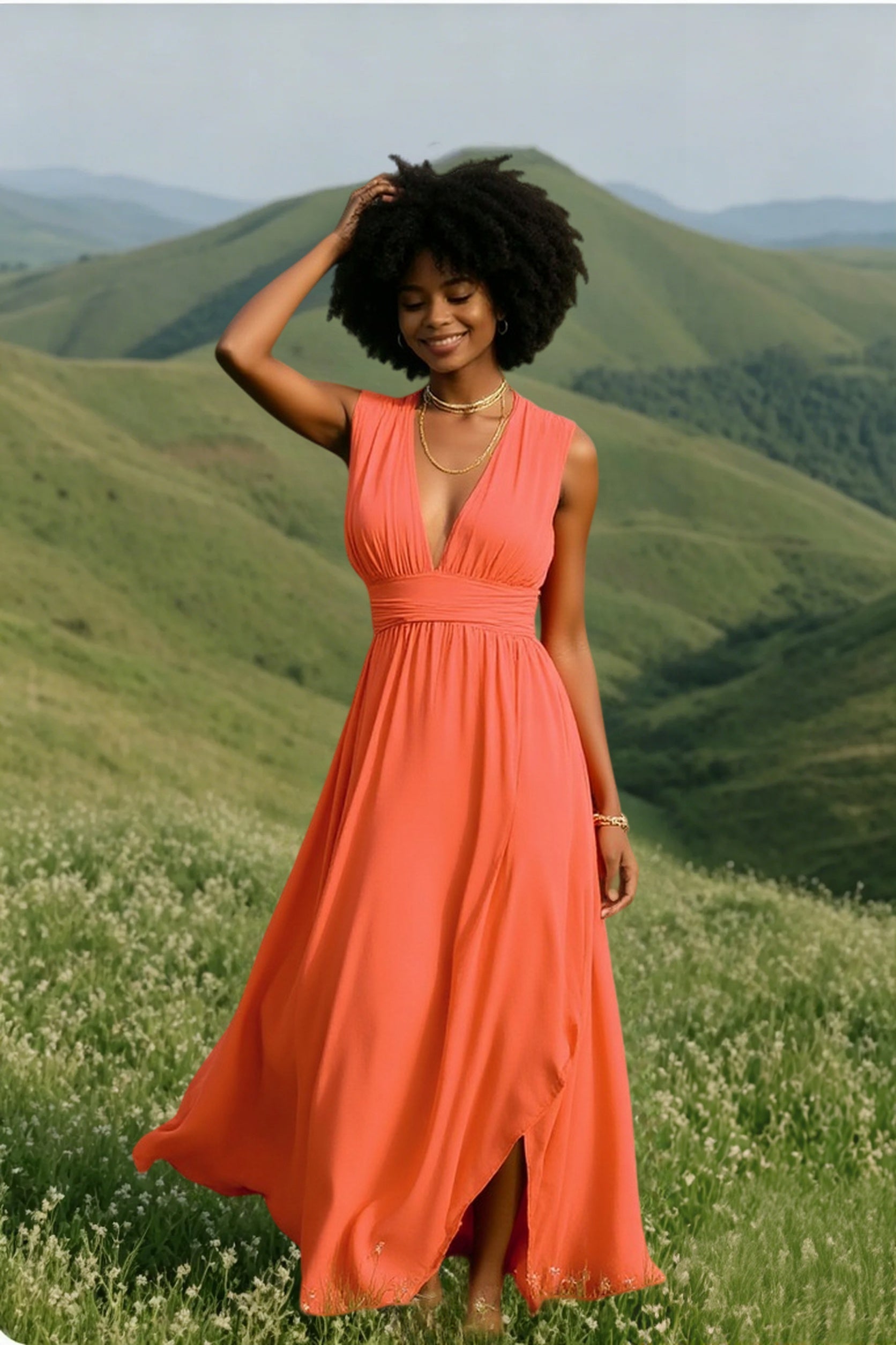 DressBetty - Solid Women Fall Sleeveless Deep V-Neck Dresses