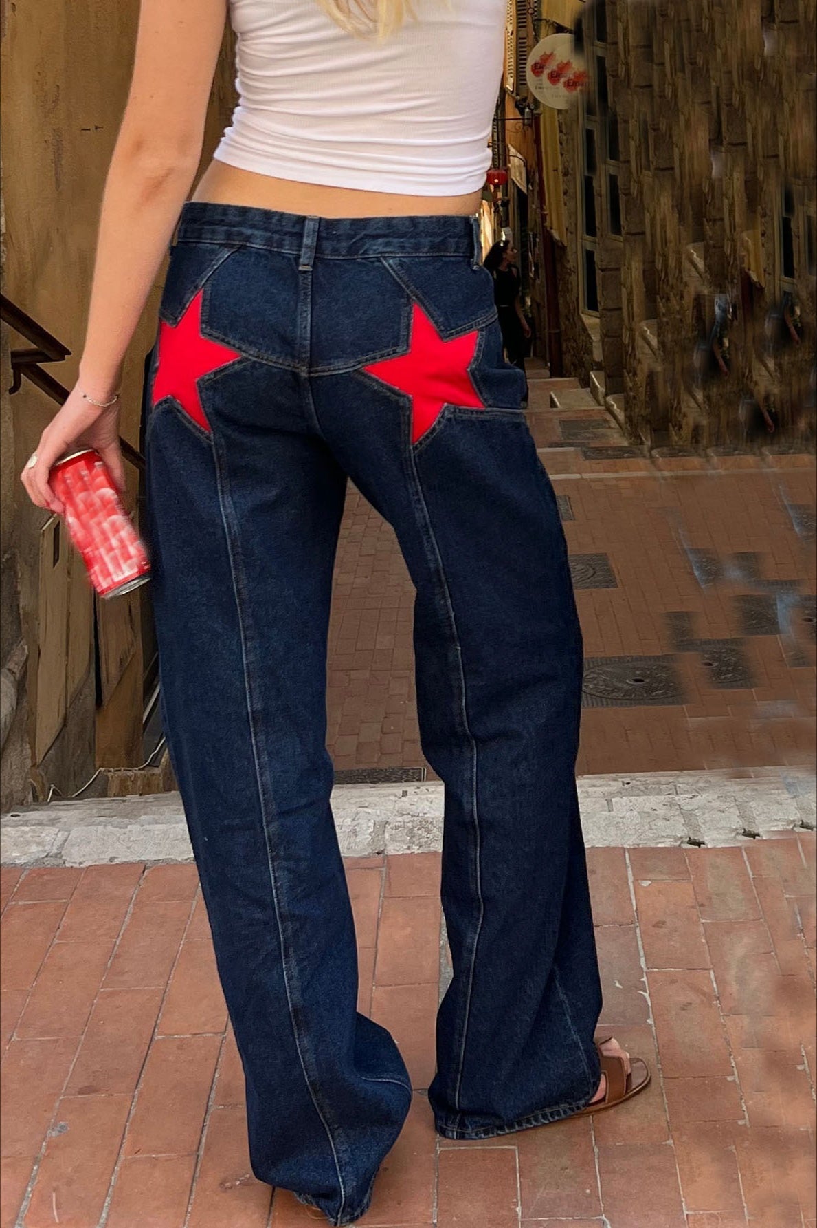 Contrast Patchwork Y2K Retro Star Back Casual Jeans