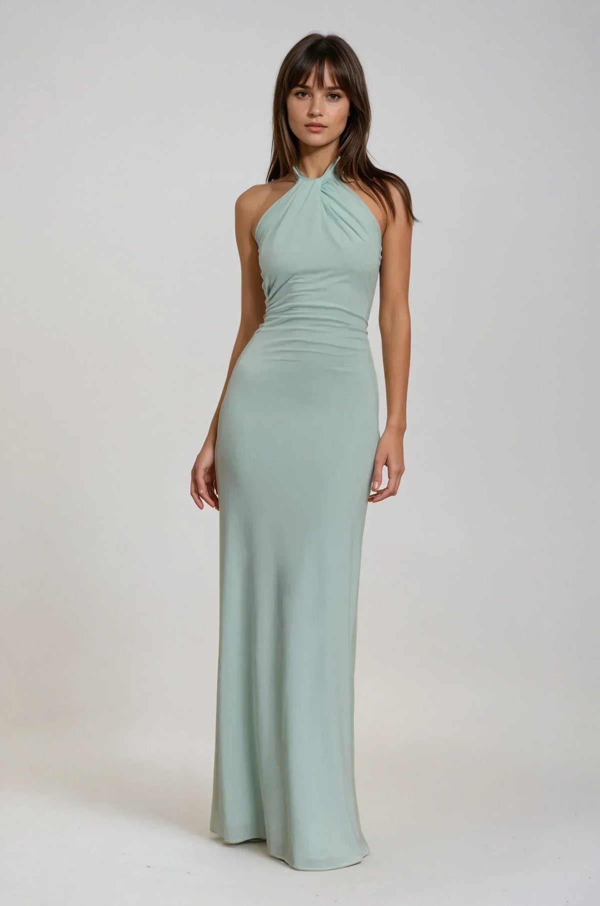 Halter Neck Twist Ruched Waist Bodycon Maxi Gown