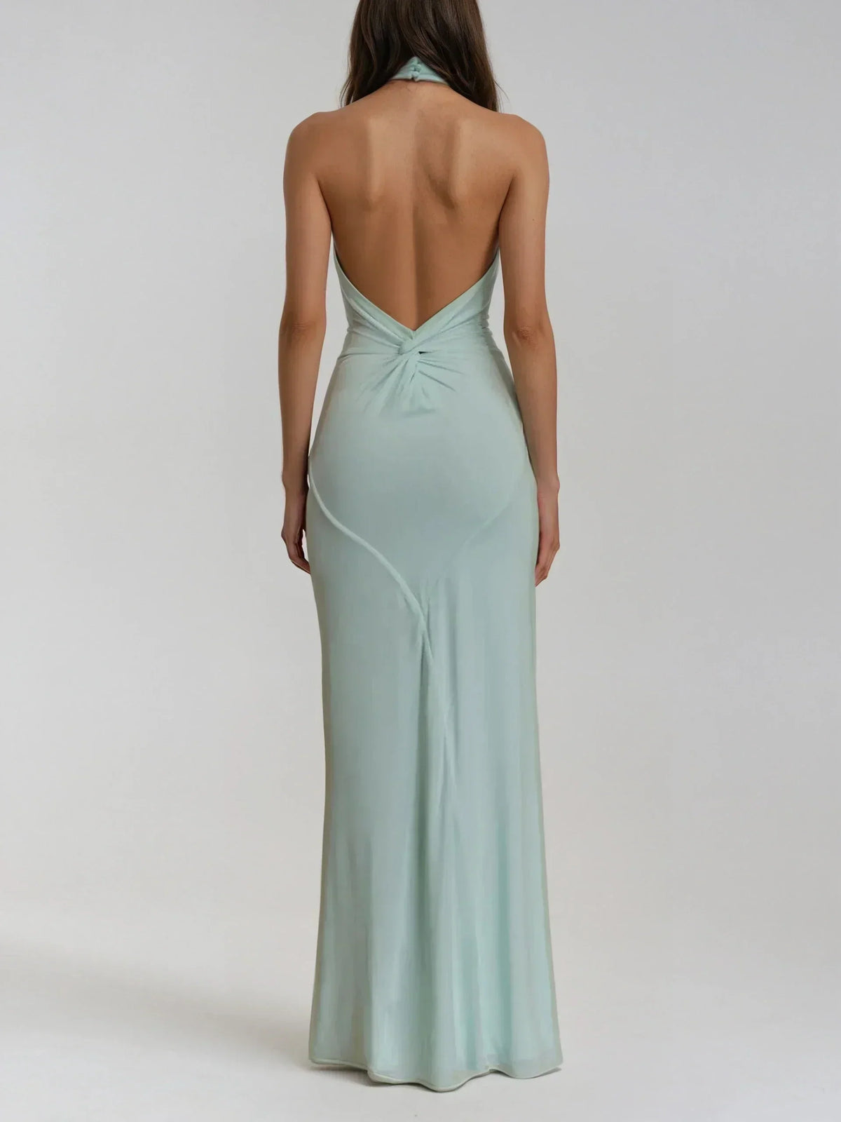 Halter Neck Twist Ruched Waist Bodycon Maxi Gown