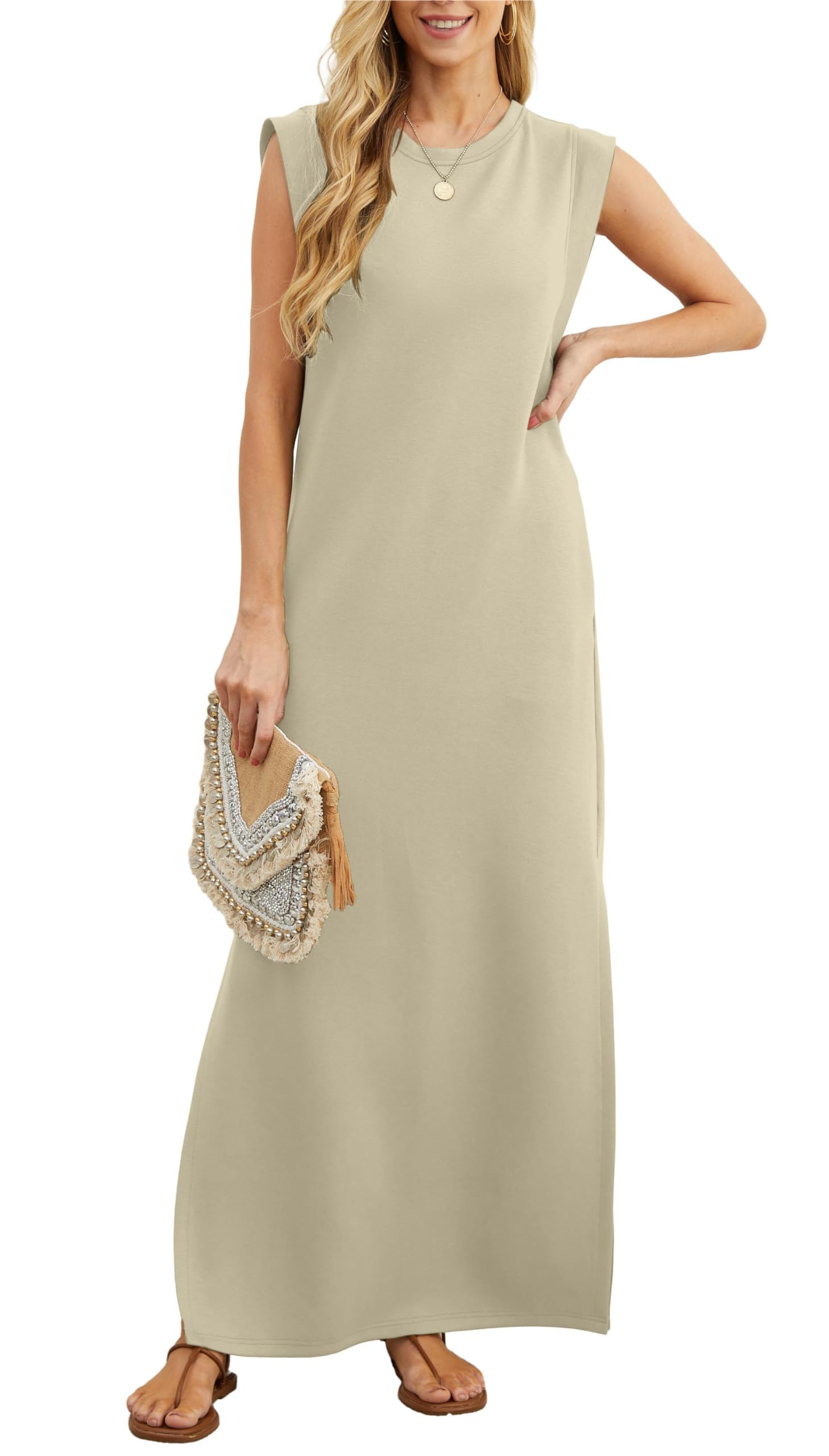 casual loose split wrinkle free maxi dress