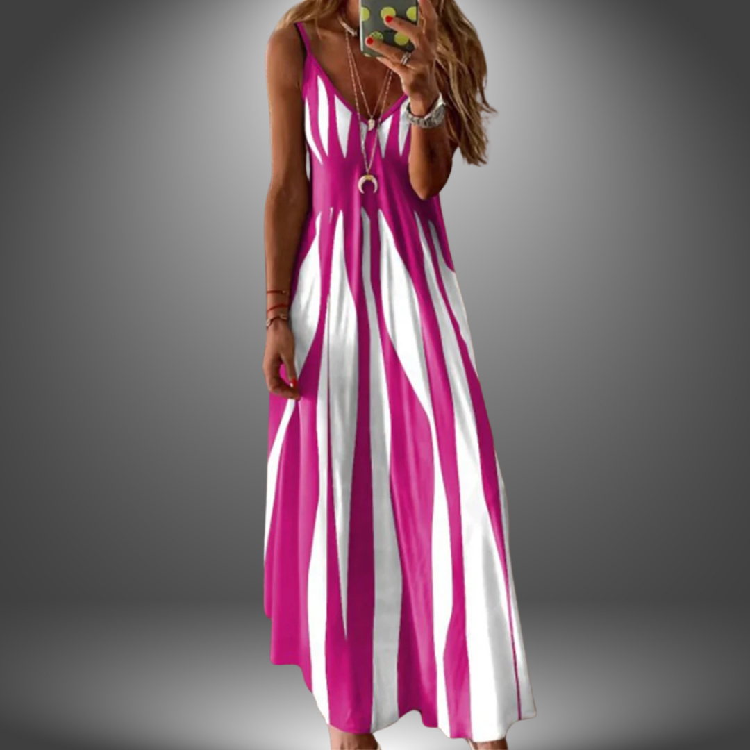 Spaghetti Strap V-Neck Striped Sleeveless A-Line Maxi Dress 2
