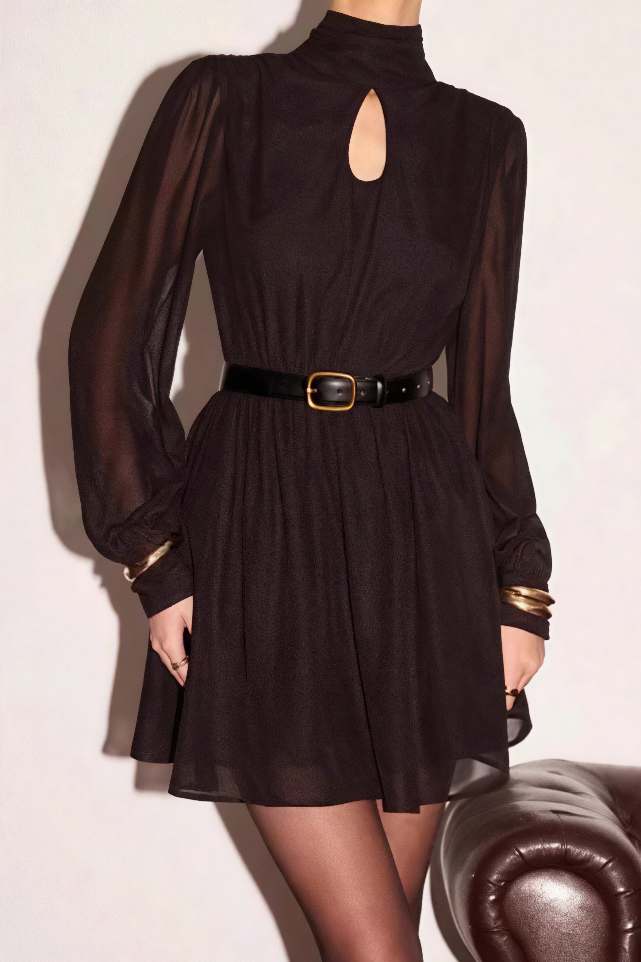 Black Backless Long Sleeve Mini Dress 2