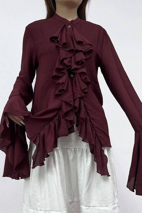 Ruffled Long-Sleeve Elegant Blouse