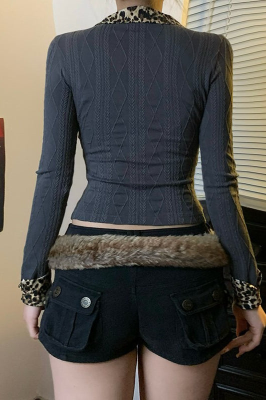 Contrast Leopard VNeck Sweater