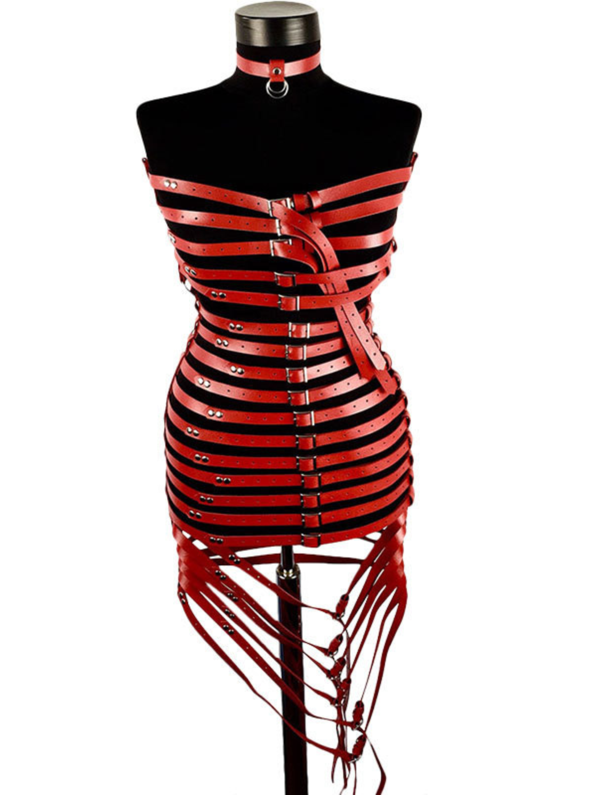 Strapless Leather Mini Dress In Red