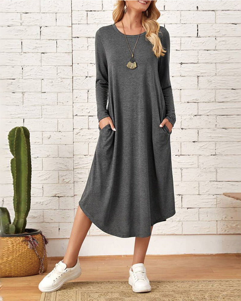 Mies Autumn and Long Sleeve, Loosely Curved Dress for Women