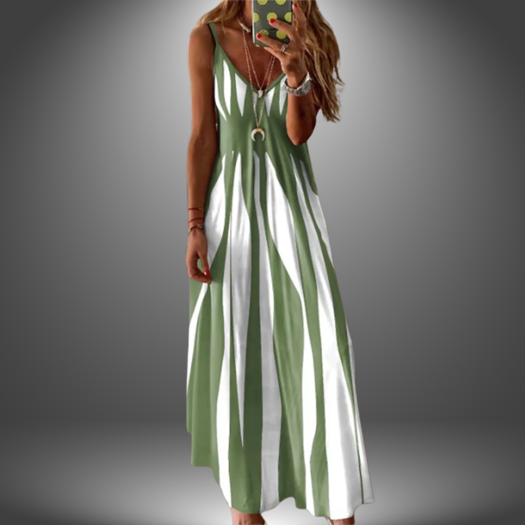 Spaghetti Strap V-Neck Striped Sleeveless A-Line Maxi Dress 3