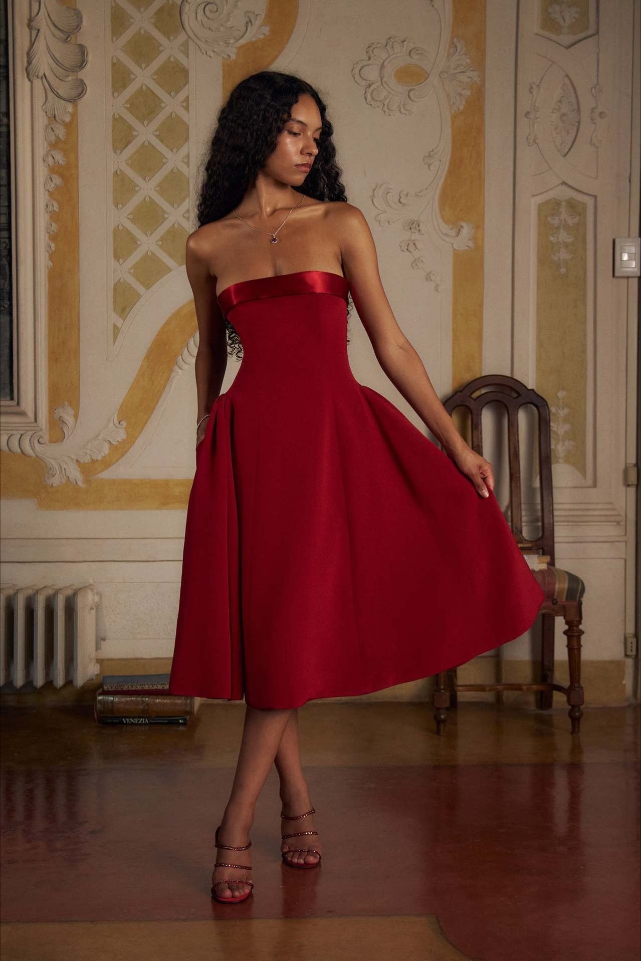 Sexy Backless Strapless Color-Block Maxi Party Dress
