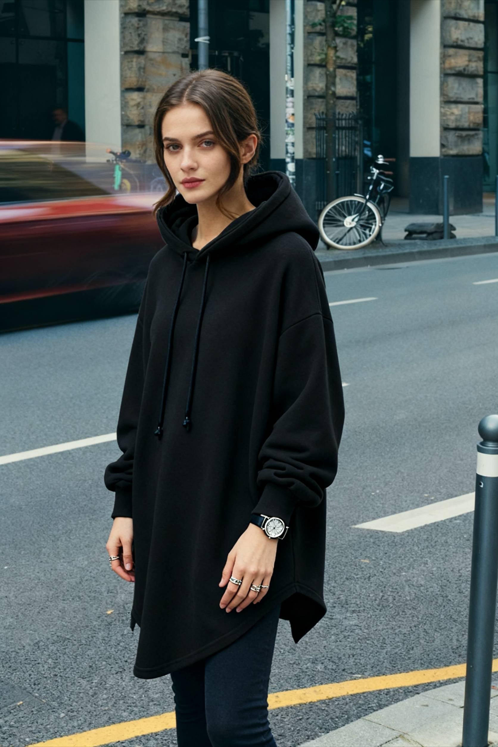Pullover Loose Hoodie Casual Drawstring Oversized Women's Long Solid Sweatshirt Autumn Arm Streetwear
