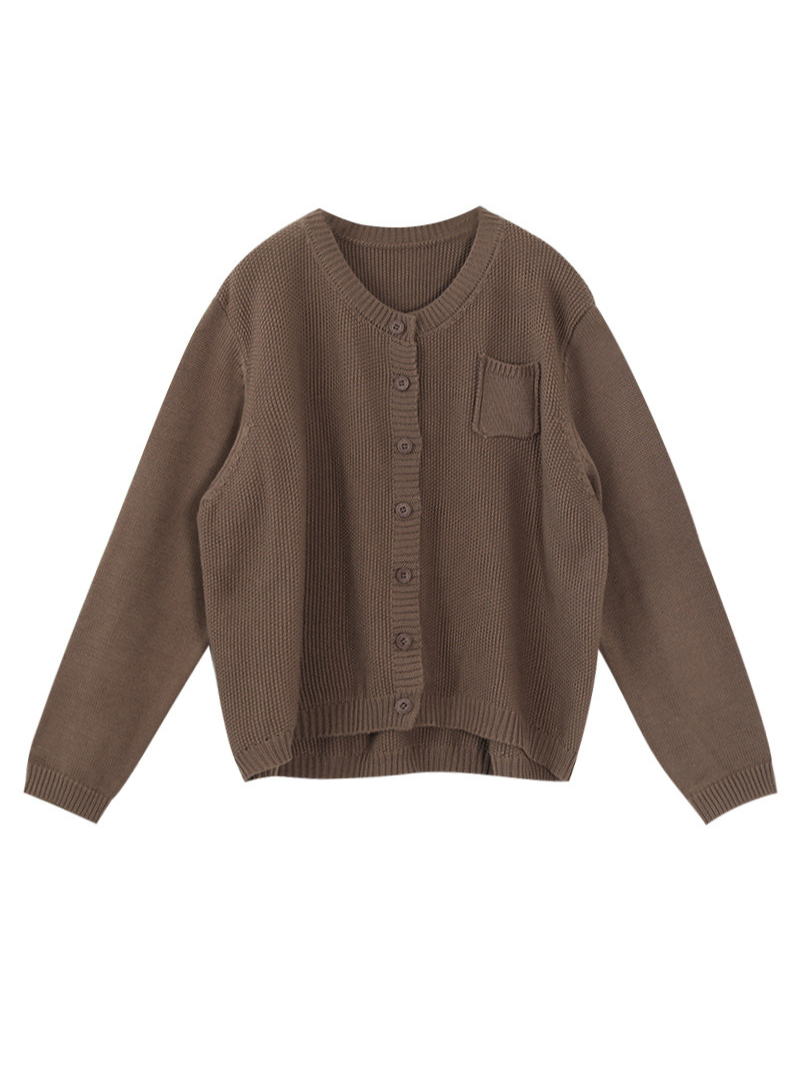 Round Neck Long Sleeve Button Front Patch Pocket Knit Cardigan