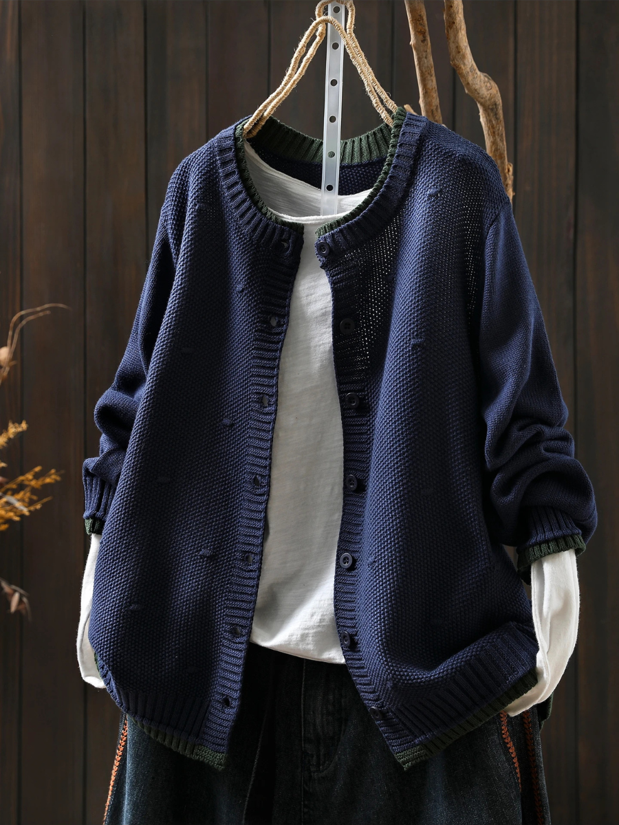 Textured Knit Button-Front Round Neck Long Sleeve Cardigan 6