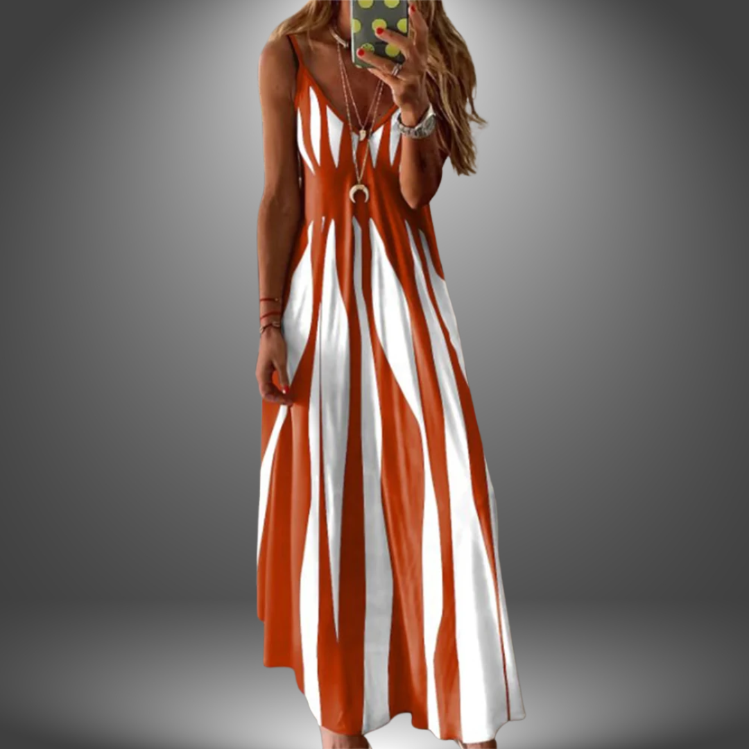 Spaghetti Strap V-Neck Striped A-Line Flowy Maxi Dress 3