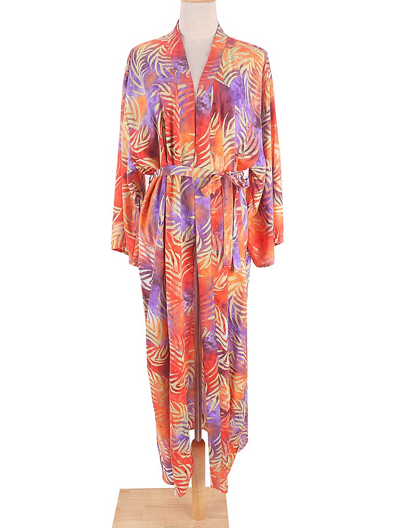 Open Front Abstract Print Belted Long Kimono Robe 4